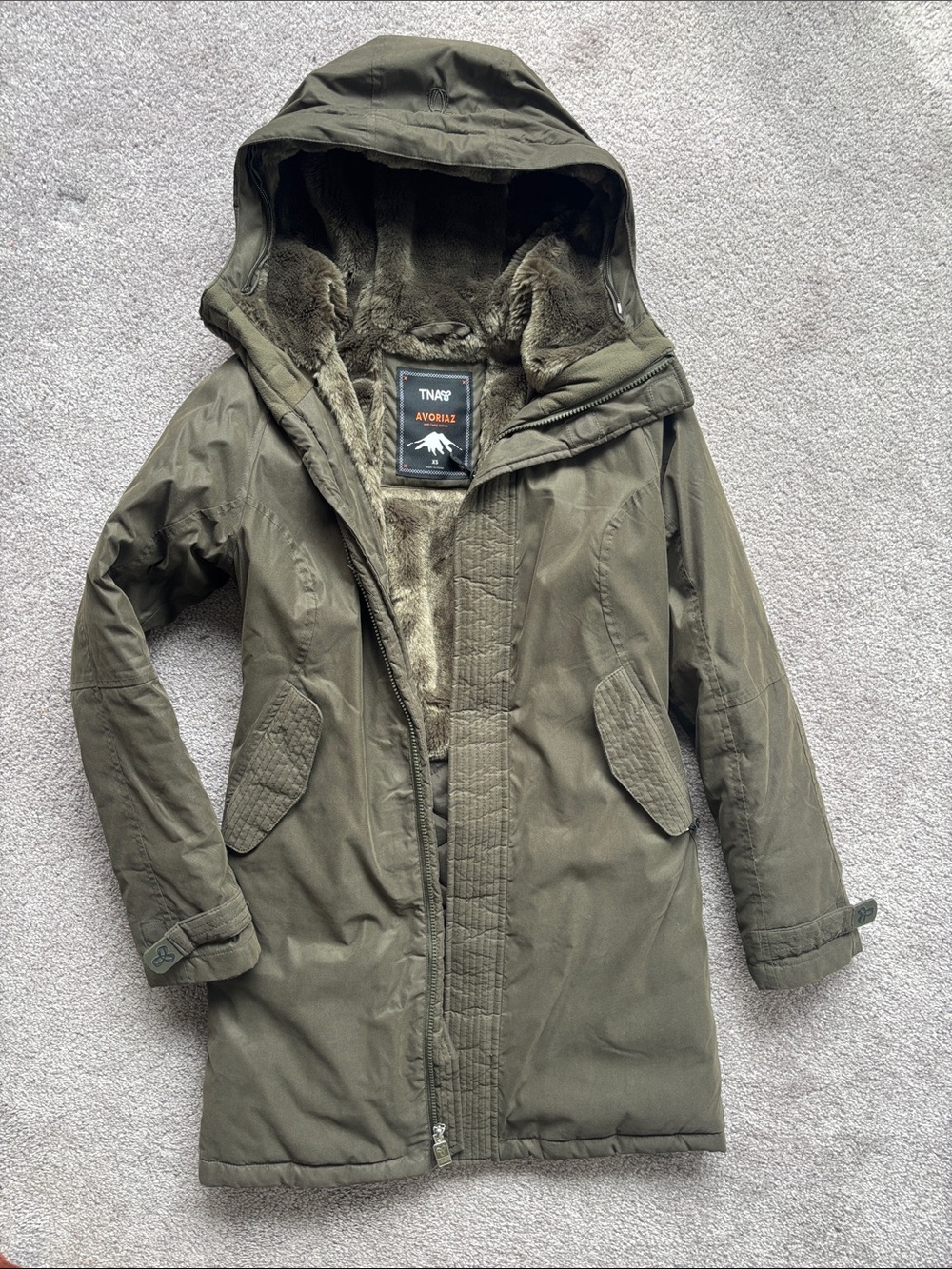 aritzia tna Olive Green Parka Jacket with Hood